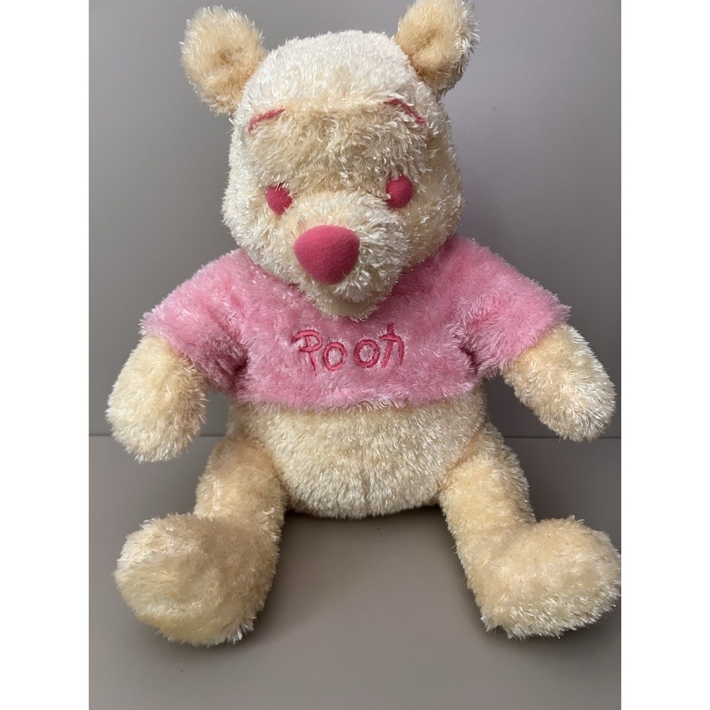 Winnie The Pooh Bear Plush‎ Disney Store Pink Sparkly Glitter Yellow Shirt 16""